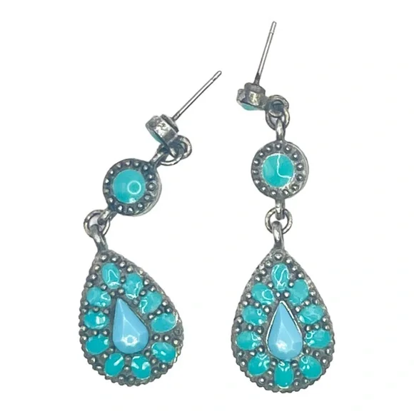 Vintage Laila Rowe Aquamarine Accent Dangle Drop Pierced Earrings - Picture 6 of 10